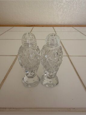 Vintage Bohemian Czech Cut Crystal Salt and Pepper Shakers Excellent Condition